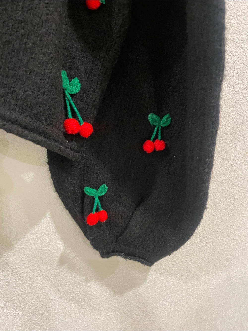 FARM Rio Anthropologie Crochet Cherry Embroidered Sweater Black Cardigan XS - Picture 12 of 15